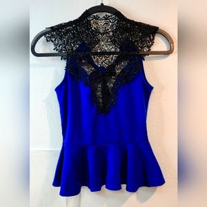 Se Sang Elegant Lace decoration Blouse,top, color Blue and Blank size Small
